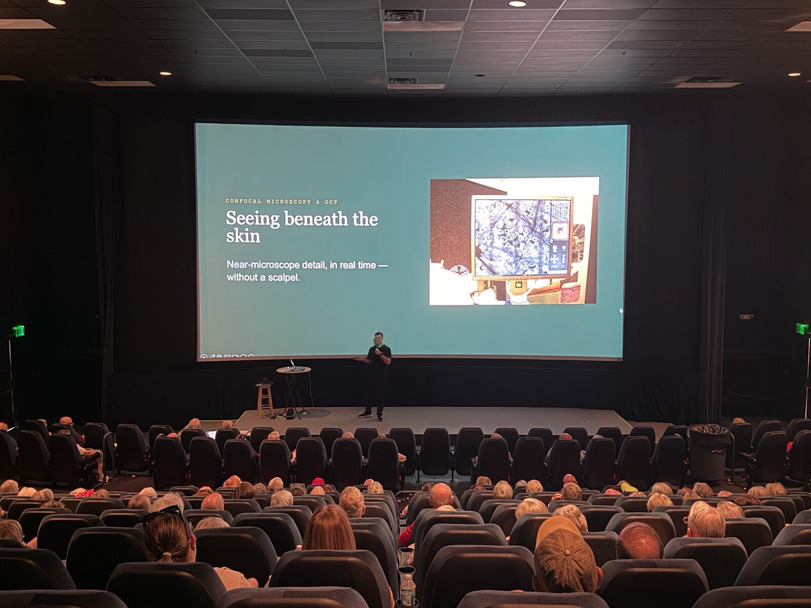 A packed house at the "Dermatology of the 21st Century" talk in The Villages — about 250 residents attended.